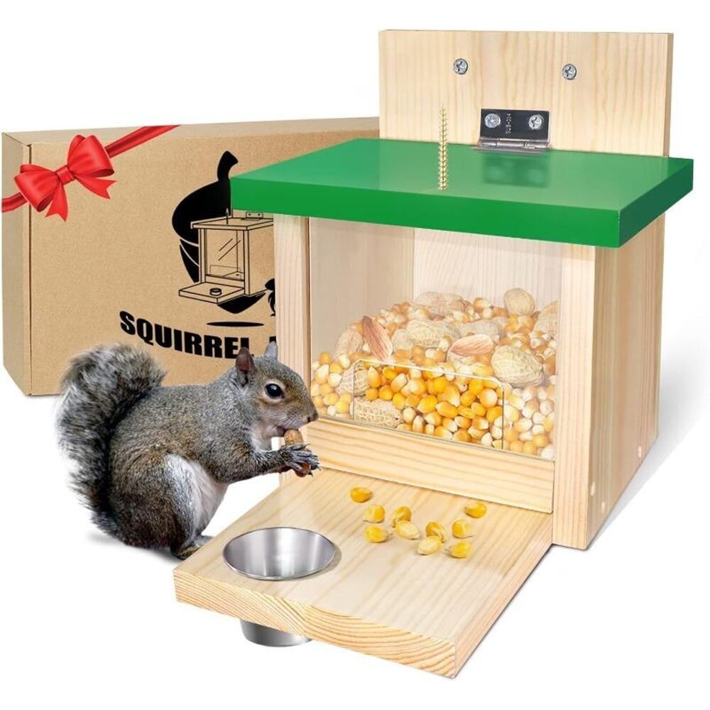 Wooden Squirrel Feeder for Outside Reversible Lid Durable Chipmunk Picnic Box